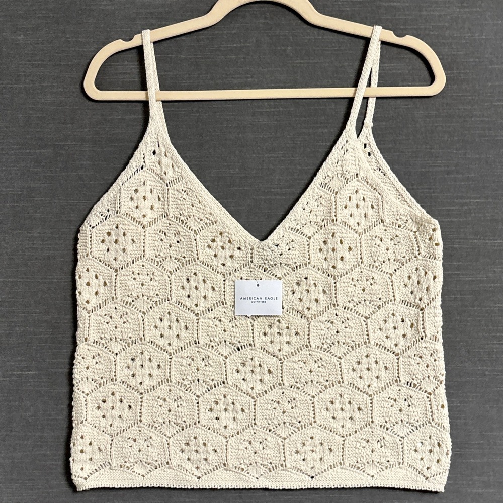NEW American Eagle Tank Top XL Cream Cotton Crochet Knit Boho Cami Hippie y2k